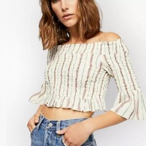 FREE PEOPLE Cropped Off the shoulder Blouse Size M